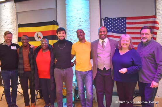 (left to right) playwright Chris Weikel, director Douglas Dubois, Achiro P. Olwoch, Christian Elán Ortiz, Louis DeVaughn Nelson, Jonathan Dewberry, Sara Thigpen & David Leeper - photo by Bruce-Michael Gelbert